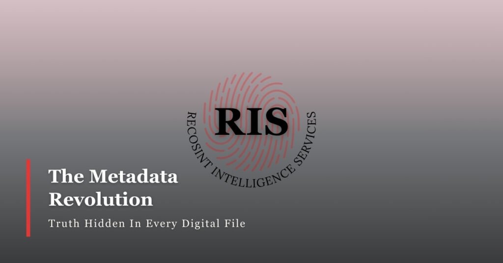 Metadata forensics analysis revealing EXIF data, GPS coordinates, and hidden file information for digital evidence